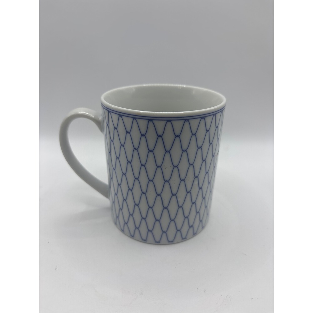 Blue and White Geometric Net Pattern Ceramic Coffee Mug Tea Cup